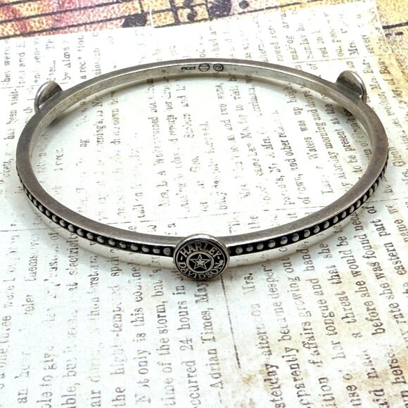 Harley-Davidson Silver Bangle Bracelet Studded With Logo Biker Jewelry Marked - Picture 2 of 15